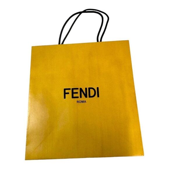 Fendi Roma Yellow Paper Shopping Bag w/ Black Handles Authentic 13" Gift Storage - Picture 1 of 5